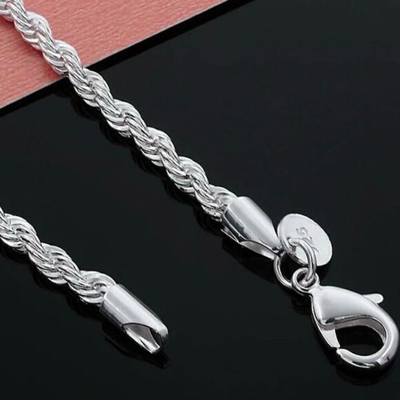 Silver 24” Twisted Rock Chain 3mm Necklace Men Or Women - Picture 6 of 6